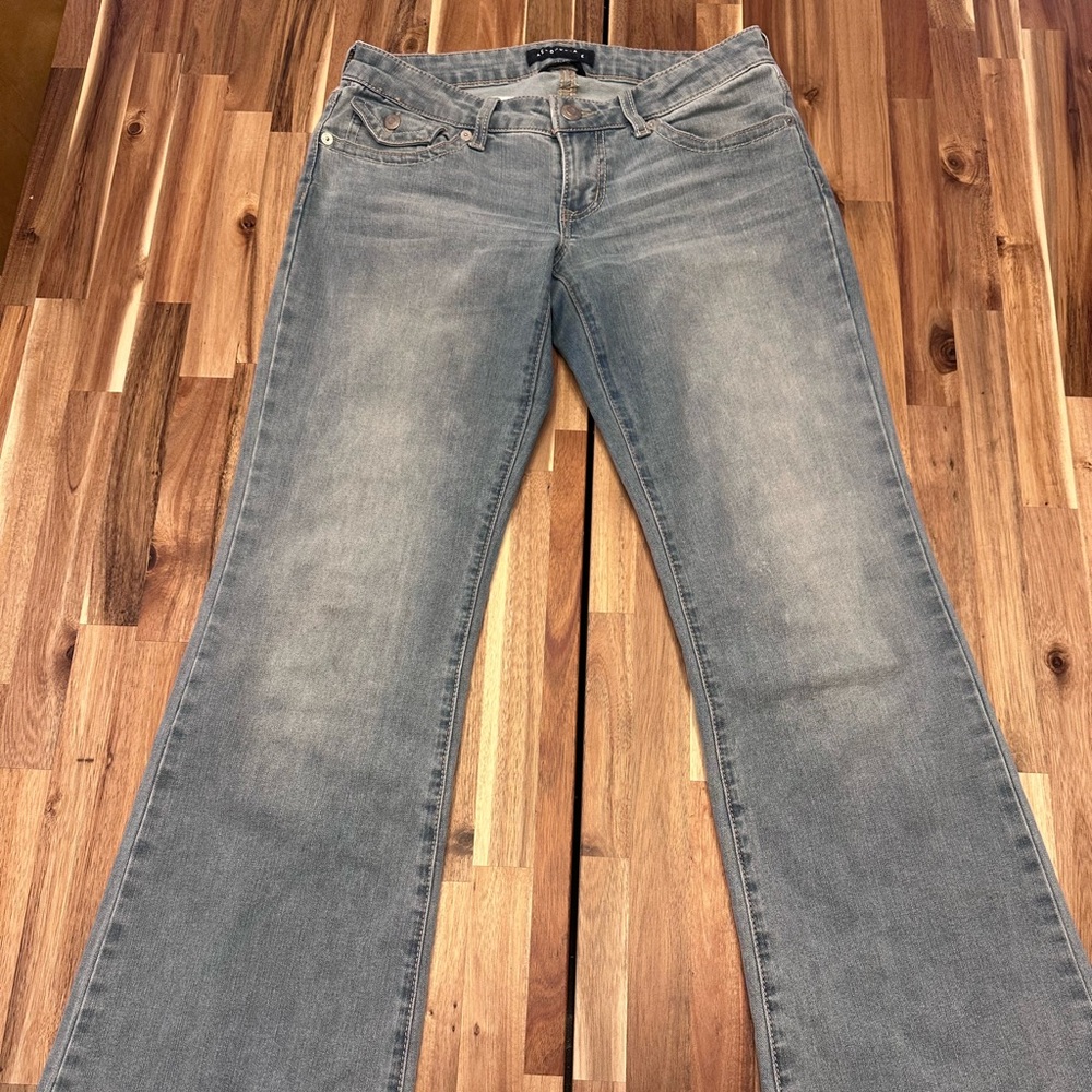 Aeropostale Women's Faded Light Blue Flare Jeans